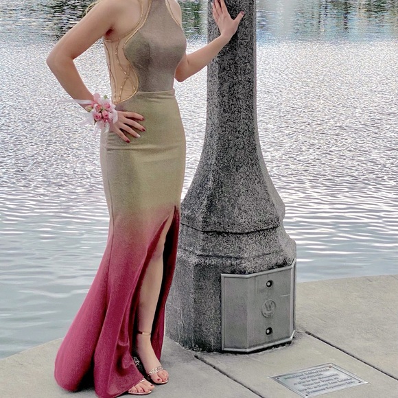 Gold and fuchsia ombré prom dress sz 2 - Picture 4 of 4